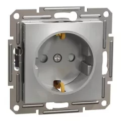   Schneider Electric Asfora EPH2900261 földelt csatlakozóaljzat (dugalj), gyermekvédelemmel, 2P+F, aluminium burkolattal. keret nélkül, süllyesztett, 16A 250V ( EPH2900261 ).