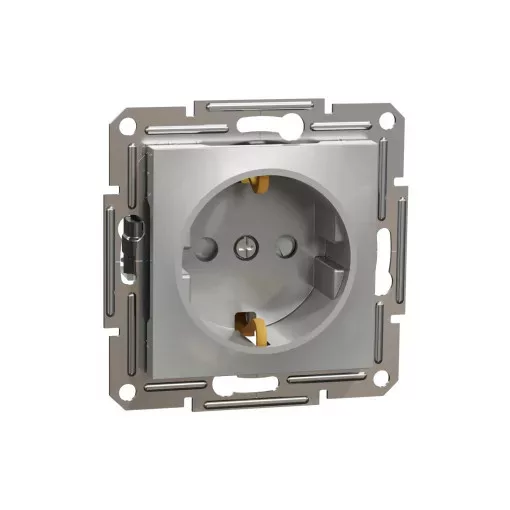 Schneider Electric Asfora EPH2900261 földelt csatlakozóaljzat (dugalj), gyermekvédelemmel, 2P+F, aluminium burkolattal. keret nélkül, süllyesztett, 16A 250V ( EPH2900261 ).