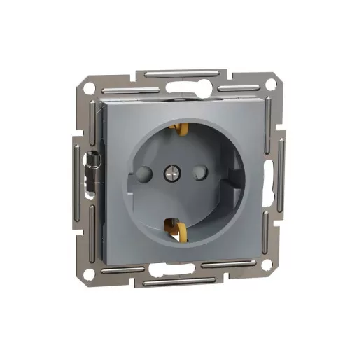 Schneider Electric Asfora EPH2900262 földelt csatlakozóaljzat (dugalj), gyermekvédelemmel, 2P+F, acél burkolattal. keret nélkül, süllyesztett, 16A 250V ( EPH2900262 ).
