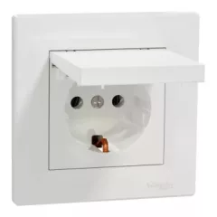   Schneider Electric Asfora EPH3100121 földelt csatlakozóaljzat (dugalj), csapófedéllel, 2P+F, fehér burkolattal, kerettel, süllyesztett, 16A 250V ( EPH3100121 ).