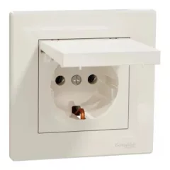   Schneider Electric Asfora EPH3100123 földelt csatlakozóaljzat (dugalj), csapófedéllel, 2P+F, bézs burkolattal, kerettel, süllyesztett, 16A 250V ( EPH3100123 ).
