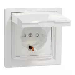   Schneider Electric Asfora EPH3100321 vízmentes földelt csatlakozóaljzat (dugalj), gyermekvédelemmel, csapófedéllel, 2P+F, fehér burkolattal, kerettel, IP44, süllyesztett, 16A 250V ( EPH3100321 ).