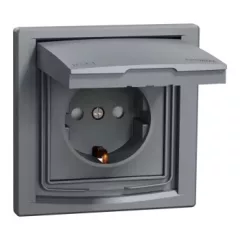   Schneider Electric Asfora EPH3100362 vízmentes földelt csatlakozóaljzat (dugalj), gyermekvédelemmel, csapófedéllel, 2P+F, acél burkolattal, kerettel, IP44, süllyesztett, 16A 250V ( EPH3100362 ).