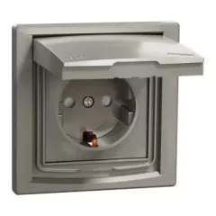   Schneider Electric Asfora EPH3100369 vízmentes földelt csatlakozóaljzat (dugalj), gyermekvédelemmel, csapófedéllel, 2P+F, bronz burkolattal, kerettel, IP44, süllyesztett, 16A 250V ( EPH3100369 ).