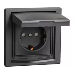   Schneider Electric Asfora EPH3100371 vízmentes földelt csatlakozóaljzat (dugalj), gyermekvédelemmel, csapófedéllel, 2P+F, antracit burkolattal, kerettel, IP44, süllyesztett, 16A 250V ( EPH3100371 ).