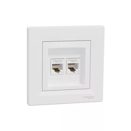 Schneider Electric Asfora EPH4400121 Informatikai csatlakozóaljzat 2xRJ45, Cat5e UTP, fehér burkolattal, kerettel ( EPH4400121 ).
