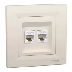   Schneider Electric Asfora EPH4400123 Informatikai csatlakozóaljzat 2xRJ45, Cat5e UTP, bézs burkolattal, kerettel ( EPH4400123 ).