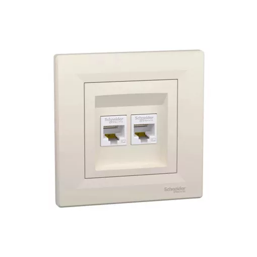 Schneider Electric Asfora EPH4400123 Informatikai csatlakozóaljzat 2xRJ45, Cat5e UTP, bézs burkolattal, kerettel ( EPH4400123 ).