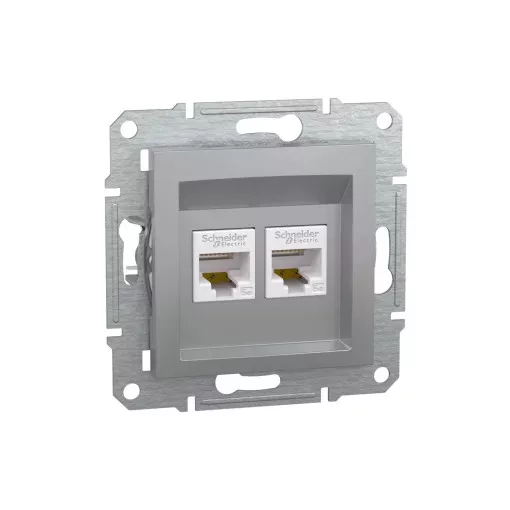 Schneider Electric Asfora EPH4400161 Informatikai csatlakozóaljzat 2xRJ45, Cat5e UTP, aluminium burkolattal, keret nélkül ( EPH4400161 ).
