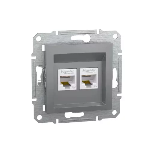 Schneider Electric Asfora EPH4400162 Informatikai csatlakozóaljzat 2xRJ45, Cat5e UTP, acél burkolattal, keret nélkül ( EPH4400162 ).