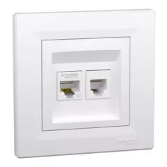   Schneider Electric Asfora EPH4900121 Informatikai csatlakozóaljzat 2xRJ45 / RJ12,Cat5e UTP, fehér burkolattal, kerettel ( EPH4900121 ).