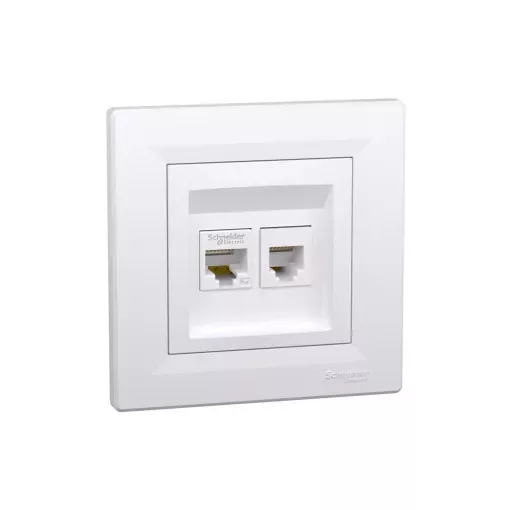 Schneider Electric Asfora EPH4900121 Informatikai csatlakozóaljzat 2xRJ45 / RJ12,Cat5e UTP, fehér burkolattal, kerettel ( EPH4900121 ).