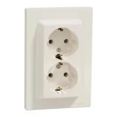   Schneider Electric Asfora EPH9900123 földelt csatlakozóaljzat (dugalj), 2x2P+F, bézs burkolattal, kerettel, süllyesztett, 16A 250V ( EPH9900123 ).