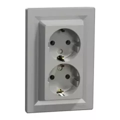  Schneider Electric Asfora EPH9900161 földelt csatlakozóaljzat (dugalj), 2x2P+F, aluminium burkolattal, kerettel, süllyesztett, 16A 250V ( EPH9900161 ).