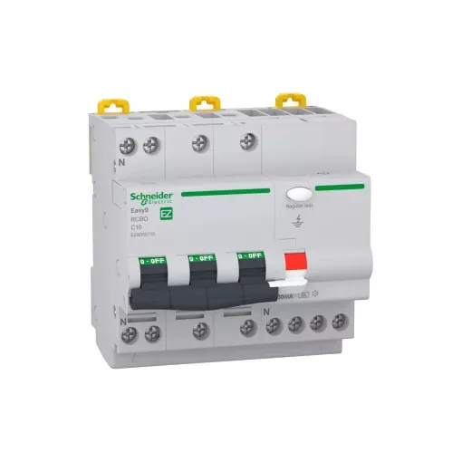 Schneider Electric EASY9 PRO EZ9D55710 Áramvédős kismegszakító (Kombi Fi-relé) 3P+N, C karakterisztika, 10A, 30mA, 6kA, A osztály