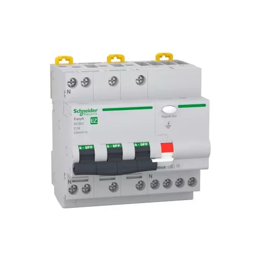 Schneider Electric EASY9 PRO EZ9D55716 Áramvédős kismegszakító (Kombi Fi-relé) 3P+N, C karakterisztika, 16A, 30mA, 6kA, A osztály