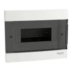   Schneider Electric Easy9 EU EZ9EUA108 műanyag kiselosztó 8 modul, 1 sor, PE+N sínnel,  füstszínű ajtóval, IP40 (zárt ajtóval), süllyesztett - méret 170x215x96,5 mm