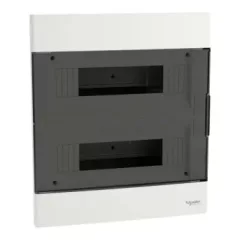   Schneider Electric Easy9 EU EZ9EUA212 műanyag kiselosztó 24 modul, 2 sor, PE+N sínnel,  füstszínű ajtóval, IP40 (zárt ajtóval), süllyesztett - méret 345x300x99 mm