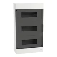   Schneider Electric Easy9 EU EZ9EUC312 műanyag kiselosztó 36 modul, 3 sor, PE+N sínnel,  füstszínű ajtóval, IP40 (zárt ajtóval), falon kívüli - méret 451x256x103 mm