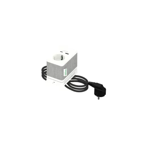 Schneider Electric INS44050 UNICA SYSTEM+ Asztali csatlakozó, 2P+F / USB A+C, fehér-szürke, 16A / 250V, USB 5V / 3,1A