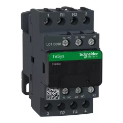   Schneider Electric, TeSys D, LC1D098E7, Mágneskapcsoló, 20A (400V, AC1), 4 pólus, 2 Záró + 2 Nyitó főérintkező, 48V AC 50/60 Hz vezerlés, csavaros csatlakozás, TeSys D (Schneider LC1D098E7)