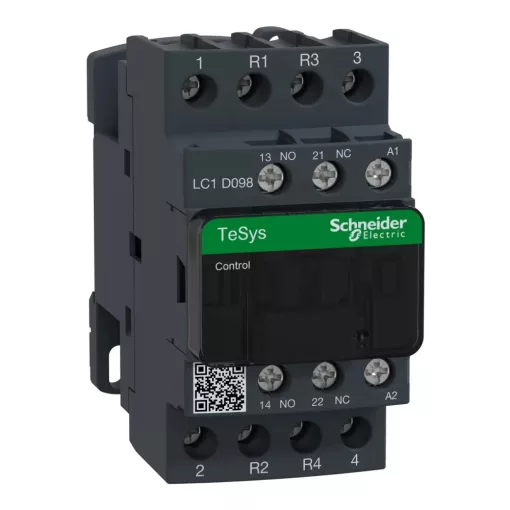 Schneider Electric, TeSys D, LC1D098U7, Mágneskapcsoló, 20A (400V, AC1), 4 pólus, 2 Záró + 2 Nyitó főérintkező, 240V AC 50/60 Hz vezerlés, csavaros csatlakozás, TeSys D (Schneider LC1D098U7)