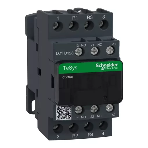 Schneider Electric, TeSys D, LC1D128D7, Mágneskapcsoló, 25A (400V, AC1), 4 pólus, 2 Záró + 2 Nyitó főérintkező, 42V AC 50/60 Hz vezerlés, csavaros csatlakozás, TeSys D (Schneider LC1D128D7)