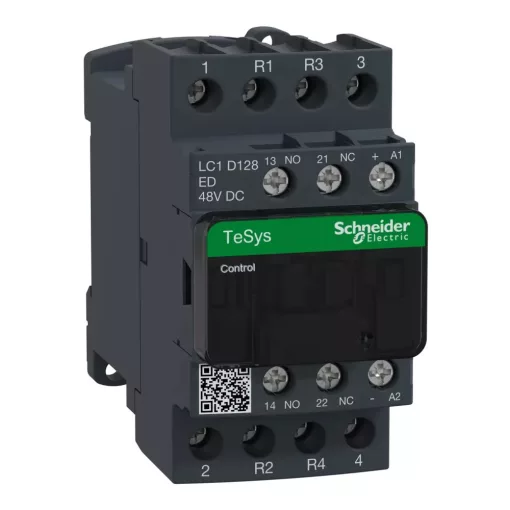 Schneider Electric, TeSys D, LC1D128ED, Mágneskapcsoló, 25A (400V, AC1), 4 pólus, 2 Záró + 2 Nyitó főérintkező, 48V DC vezerlés, csavaros csatlakozás, TeSys D (Schneider LC1D128ED)