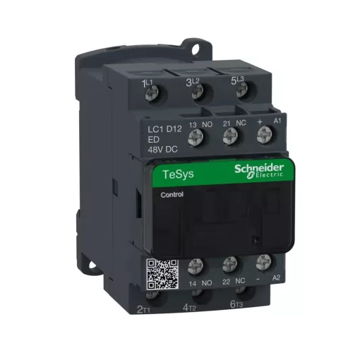 Schneider Electric, TeSys D, LC1D12ED, Mágneskapcsoló, 5,5kW/12A (400V, AC3), 48V DC vezerlés, 1Z+1Ny, csavaros csatlakozás, TeSys D (Schneider LC1D12ED)