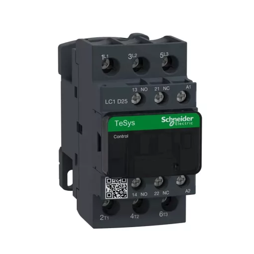 Schneider Electric, TeSys D, LC1D25B7, Mágneskapcsoló, 11kW/25A (400V, AC3), 24V AC 50/60 Hz vezerlés, 1Z+1Ny, csavaros csatlakozás, TeSys D (Schneider LC1D25B7)