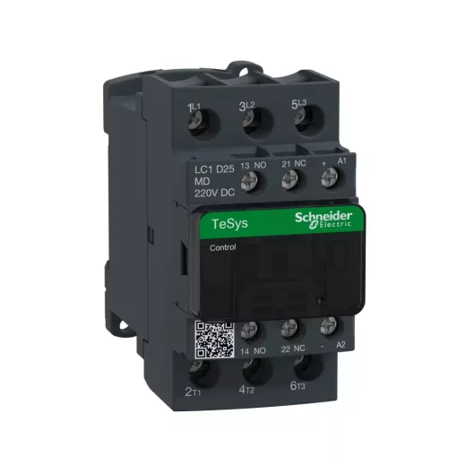 Schneider Electric, TeSys D, LC1D25MD, Mágneskapcsoló, 11kW/25A (400V, AC3), 220V DC vezerlés, 1Z+1Ny, csavaros csatlakozás, TeSys D (Schneider LC1D25MD)