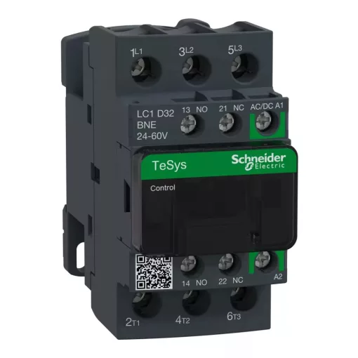 Schneider LC1D32BNE, Tesys D Green mágneskapcsoló, 15kW/32A (400V, AC3), 24..60V AC/DC vezerlés, 1Z+1Ny, csavaros csatlakozás