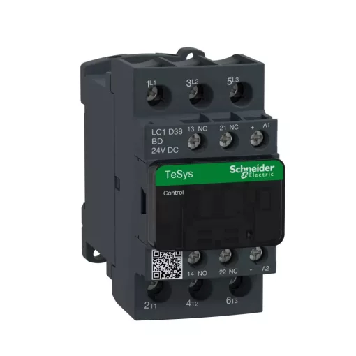 Schneider Electric, TeSys D, LC1D38BD, Mágneskapcsoló, 18,5kW/38A (400V, AC3), 24V DC vezerlés, 1Z+1Ny, csavaros csatlakozás, TeSys D (Schneider LC1D38BD)