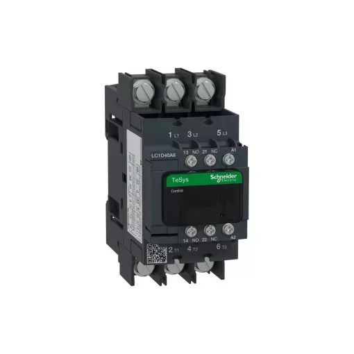 Schneider Electric LC1D40A6B7 3pólusú mágneskapcsoló sarus (AC3, 400V 40A), tek. 24V AC 50/60Hz