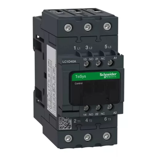 Schneider Electric, TeSys D Everlink, LC1D40AU7, Mágneskapcsoló, 18,5kW/40A (400V, AC3), 240V AC 50/60 Hz vezerlés, 1Z+1Ny, csavaros csatlakozás, TeSys D Everlink (Schneider LC1D40AU7)