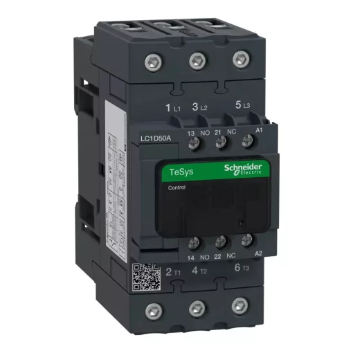 Schneider Electric, TeSys D Everlink, LC1D50AE7, Mágneskapcsoló, 22kW/50A (400V, AC3), 48V AC 50/60 Hz vezerlés, 1Z+1Ny, csavaros csatlakozás, TeSys D Everlink (Schneider LC1D50AE7)