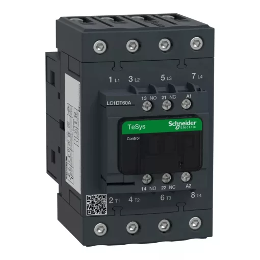 Schneider Electric, TeSys D Everlink, LC1DT60AP7, Mágneskapcsoló, 60A (400V, AC1), 4 pólus, 4 Záró főérintkező, 230V AC 50/60 Hz vezerlés, csavaros csatlakozás, TeSys D Everlink (Schneider LC1DT60AP7)