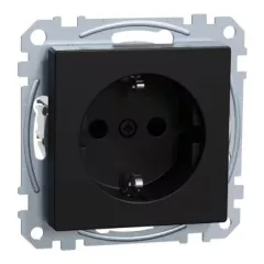   Schneider Electric Merten MEG2300-0403 Földelt csatlakozóaljzat 2P+F (dugalj), biztonsági zsaluval, fekete burkolattal, keret nélkül, süllyesztett, rugós bekötés, 16A 250V - System-M (M-Plan / M-Pure / M-Smart)