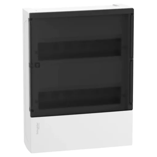 Schneider Electric MIP12212S Mini Pragma műanyag kiselosztó, 24 modul, 2 sor, IP40, füstszínű átlátszó ajtóval, falon kívüli ( MIP12212S )
