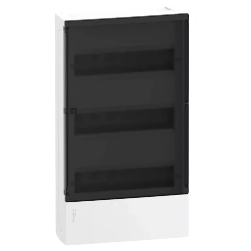 Schneider Electric MIP12312S Mini Pragma műanyag kiselosztó, 36 modul, 3 sor, IP40, füstszínű átlátszó ajtóval, falon kívüli