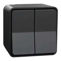   Schneider Electric Mureva Styl MUR35022 IP55 vízmentes dupla váltóérintkezős kapcsoló (106+6), antracitszürke, komplett szerelvény, falon kívüli, vízmentes (IP55) 10A 250 ( MUR35022 ).
