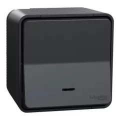   Schneider Electric Mureva Styl MUR35028 IP55 vízmentes egypólusú nyomó (N101), antracitszürke, komplett szerelvény, falon kívüli, vízmentes (IP55), jelzőfénnyel 10A 250 ( MUR35028 ).