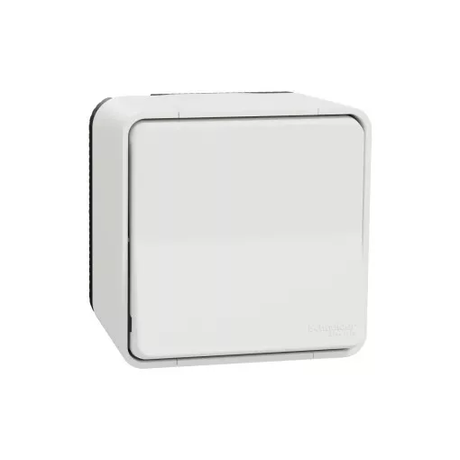Schneider Electric Mureva Styl MUR39021 IP55 vízmentes váltókapcsoló (106), polárfehér, komplett szerelvény, falon kívüli, vízmentes (IP55) 10A 250 ( MUR39021 ).