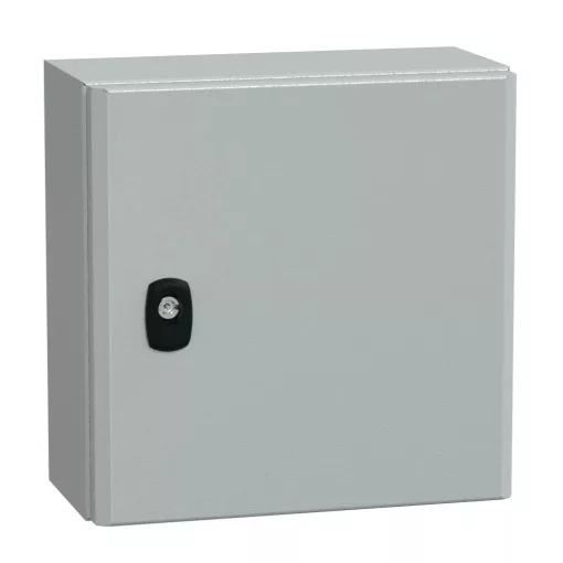 Schneider NSYS3D3315P Spacial S3D Falra szerelhető fém szekrény, Teli ajtóval, 300x300x150, IP66, szerelőlappal