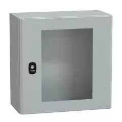   Schneider NSYS3D4420T Spacial S3D Falra szerelhető fém szekrény, Üvegezett ajtóval, 400x400x200, IP66, szerelőlap nélkül