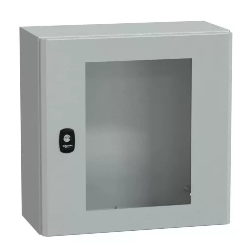 Schneider NSYS3D4420T Spacial S3D Falra szerelhető fém szekrény, Üvegezett ajtóval, 400x400x200, IP66, szerelőlap nélkül