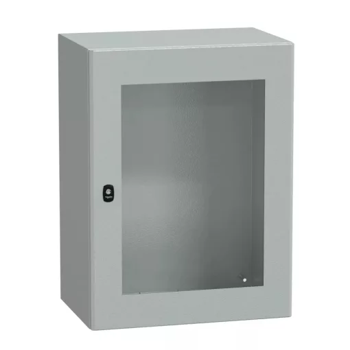 Schneider NSYS3D8640T Spacial S3D Falra szerelhető fém szekrény, Üvegezett ajtóval, 800x600x400, IP66, szerelőlap nélkül