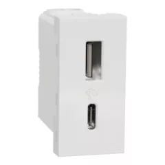   Schneider Electric NU301618 UNICA SYSTEM+ Dupla USB töltő, A+C, 2.4A, 1 modulos, fehér
