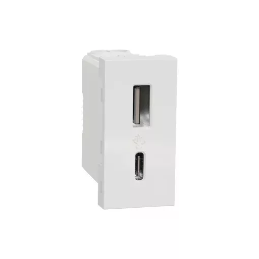 Schneider Electric NU301618 UNICA SYSTEM+ Dupla USB töltő, A+C, 2.4A, 1 modulos, fehér