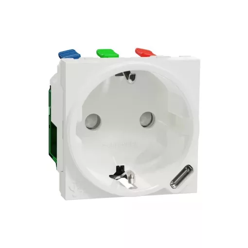 Schneider Electric NU301718 UNICA SYSTEM+ 2P+F csatlakozóaljzat USB C töltővel, biztonsági zsaluval, rugós, 16A /2.1A, fehér